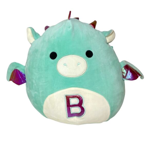 Squishmallow Kellytoy Dragon Teal B Monogram 13" Stuffed Animal Plush - Picture 6 of 6